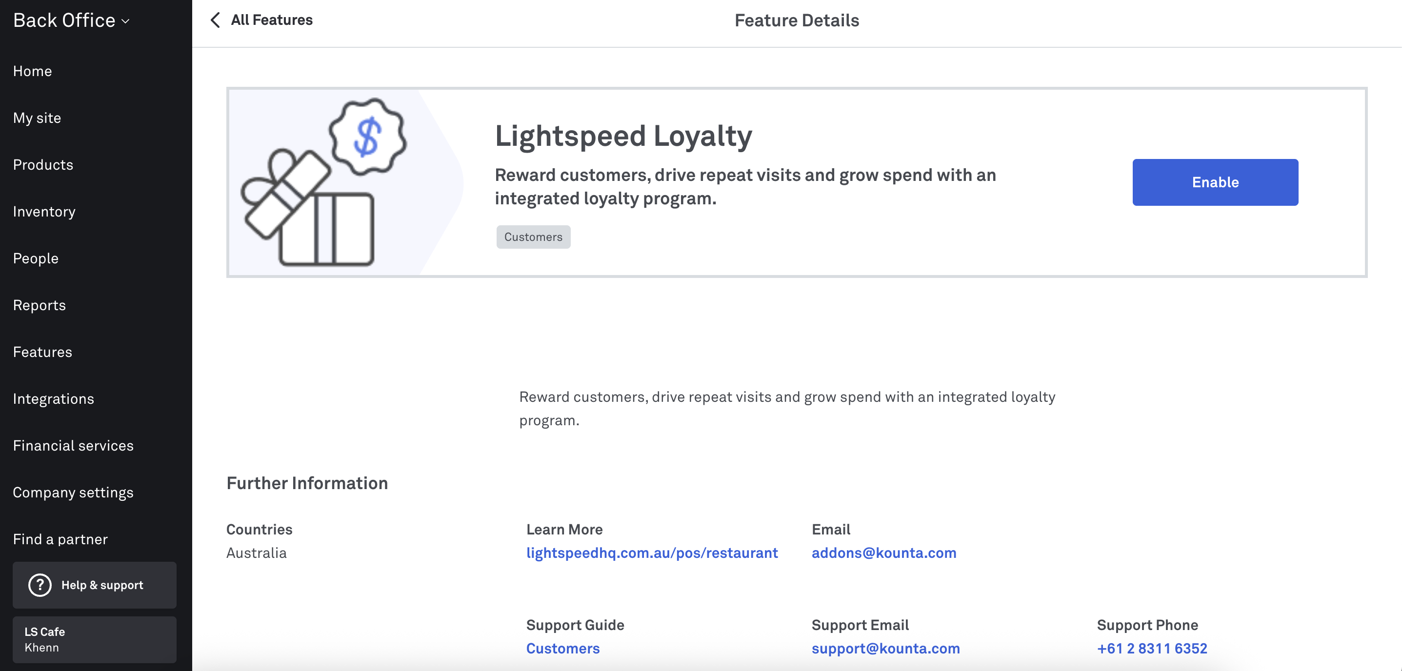 Enable button_Lightspeed Loyalty
