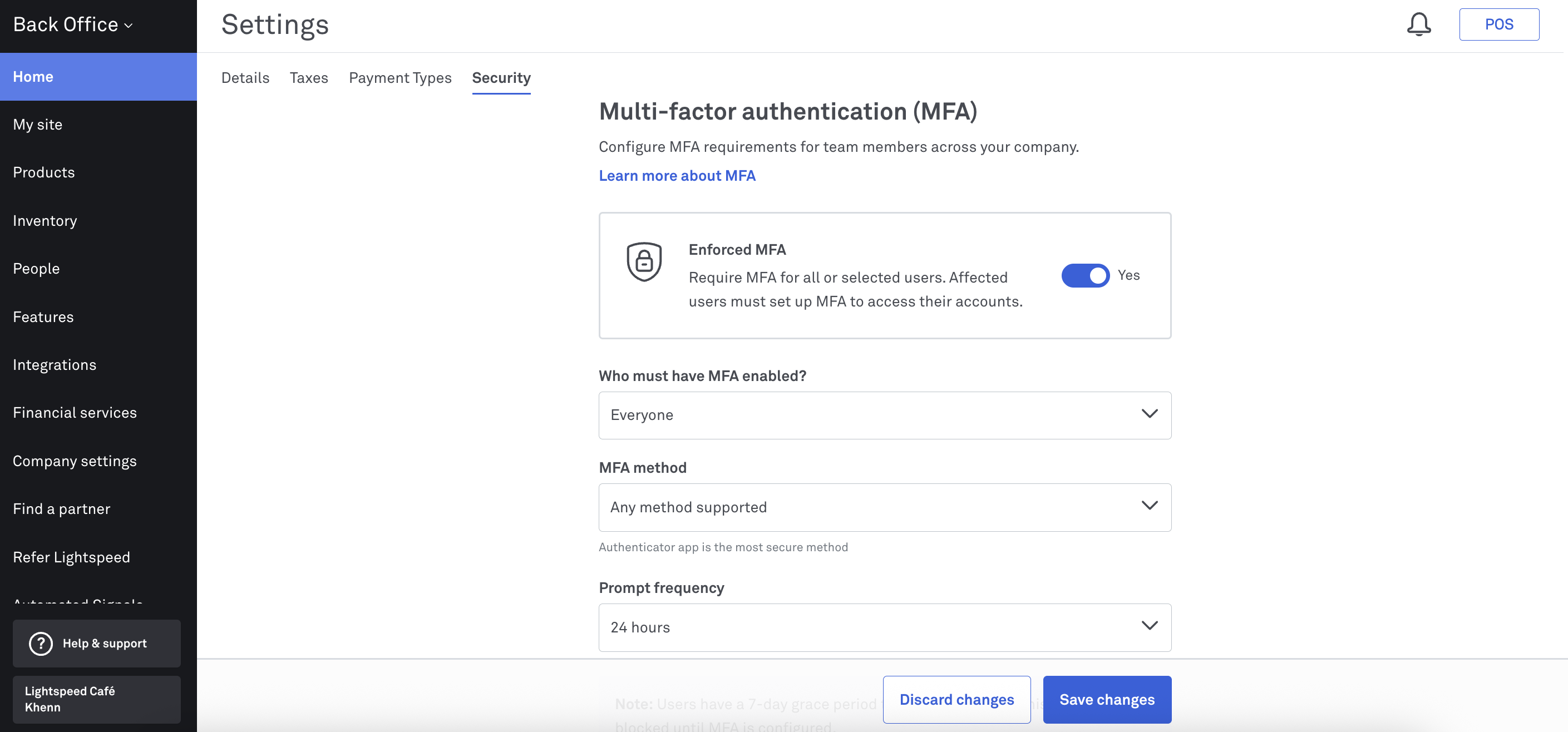 Back Office MFA options