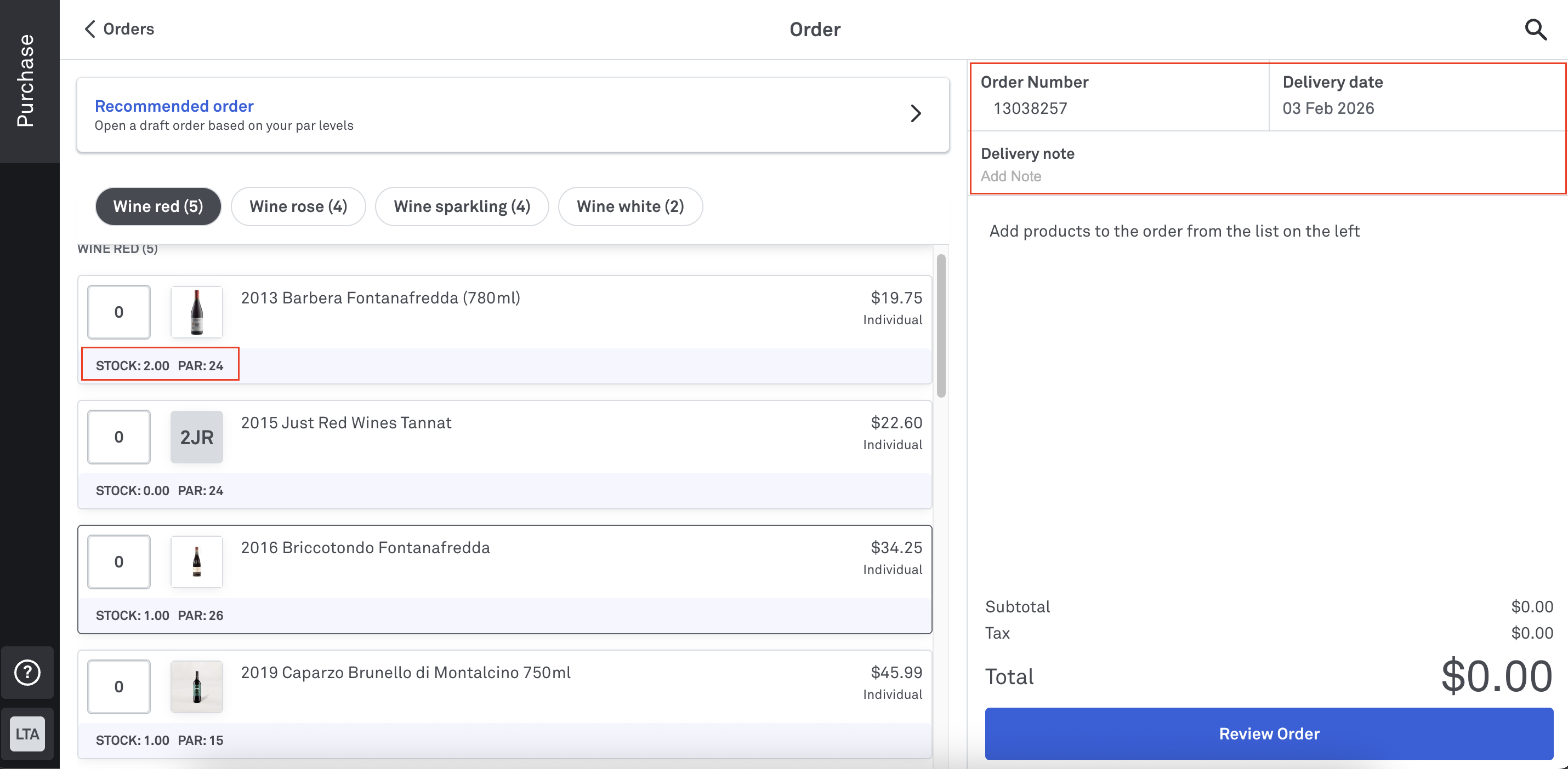 Purchase order details
