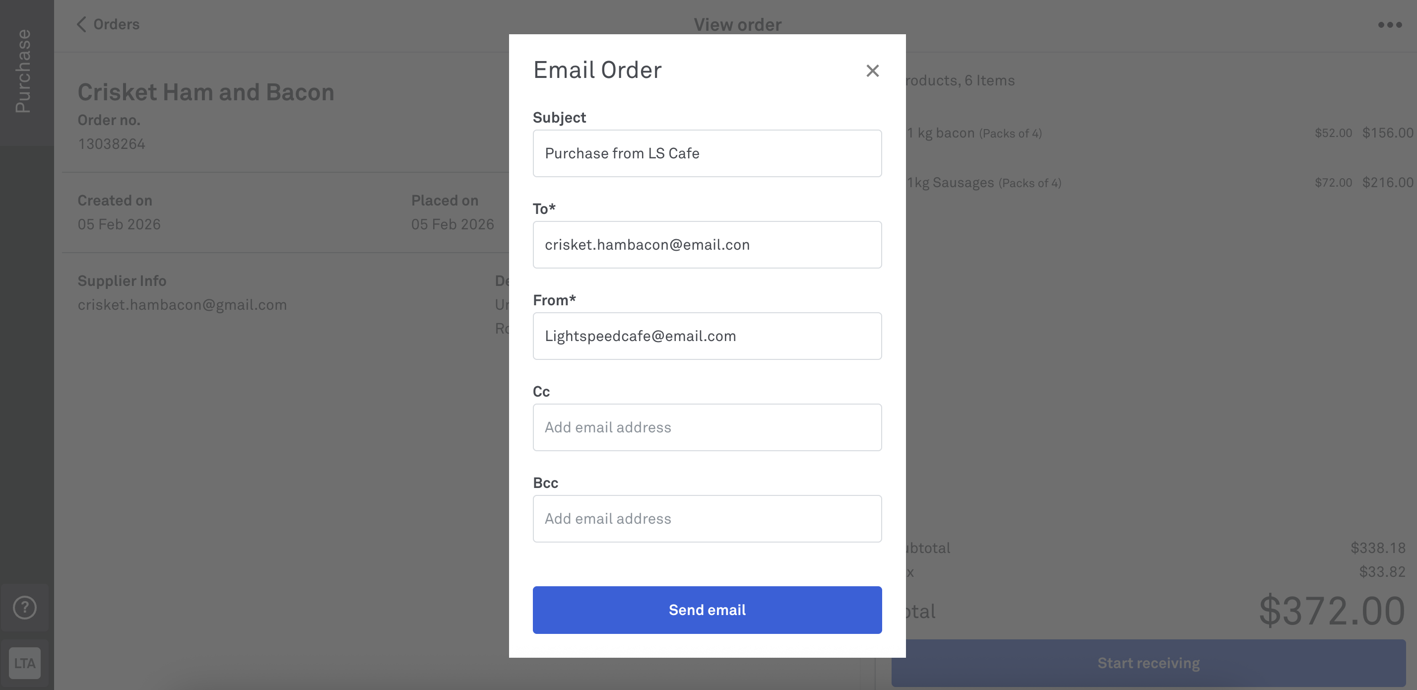 Send email_Purchase order