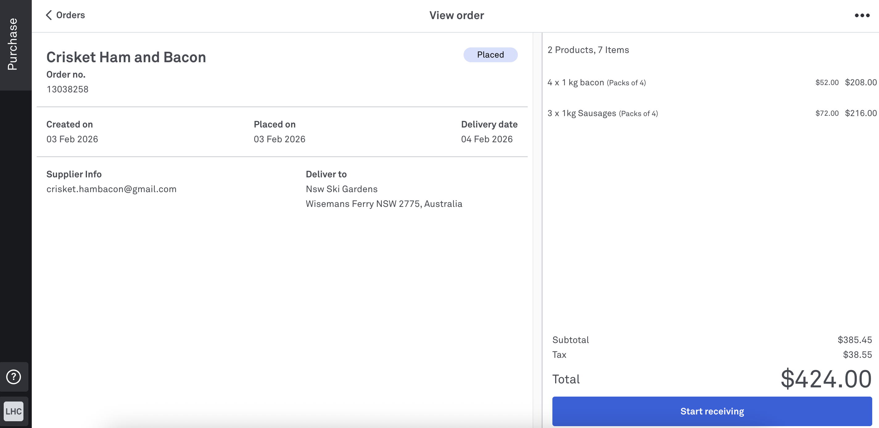 Start receiving purchase order_Lightspeed Purchase