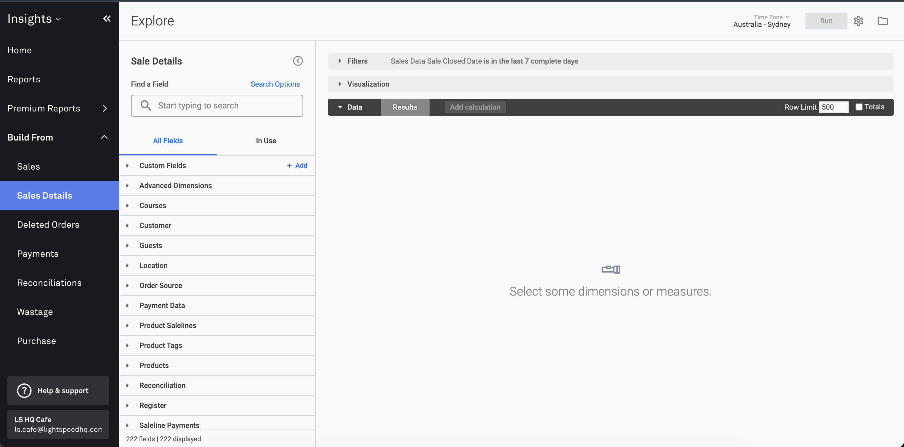 Insights custom report build from