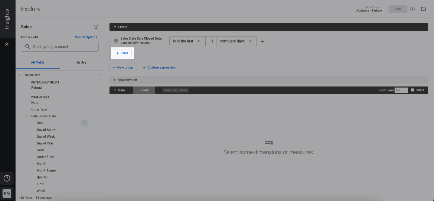 Lightspeed Insights custom add filter button