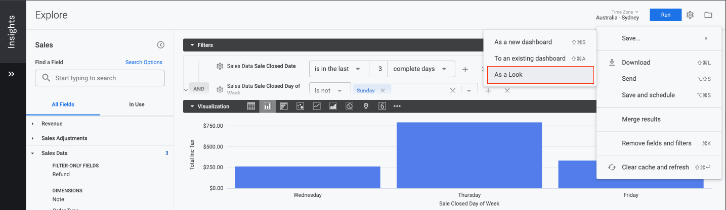 Lightspeed Insights custom save as a look button