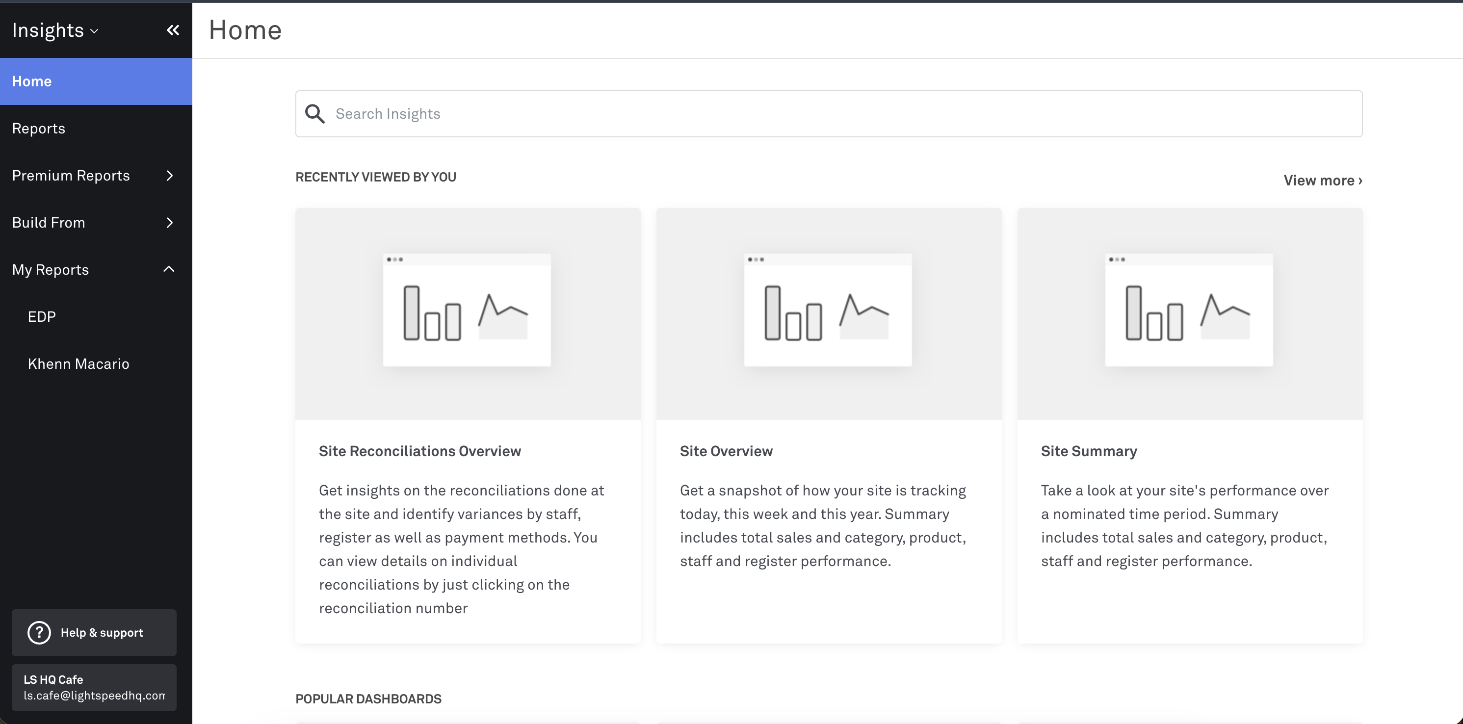 Insights custom report folder name