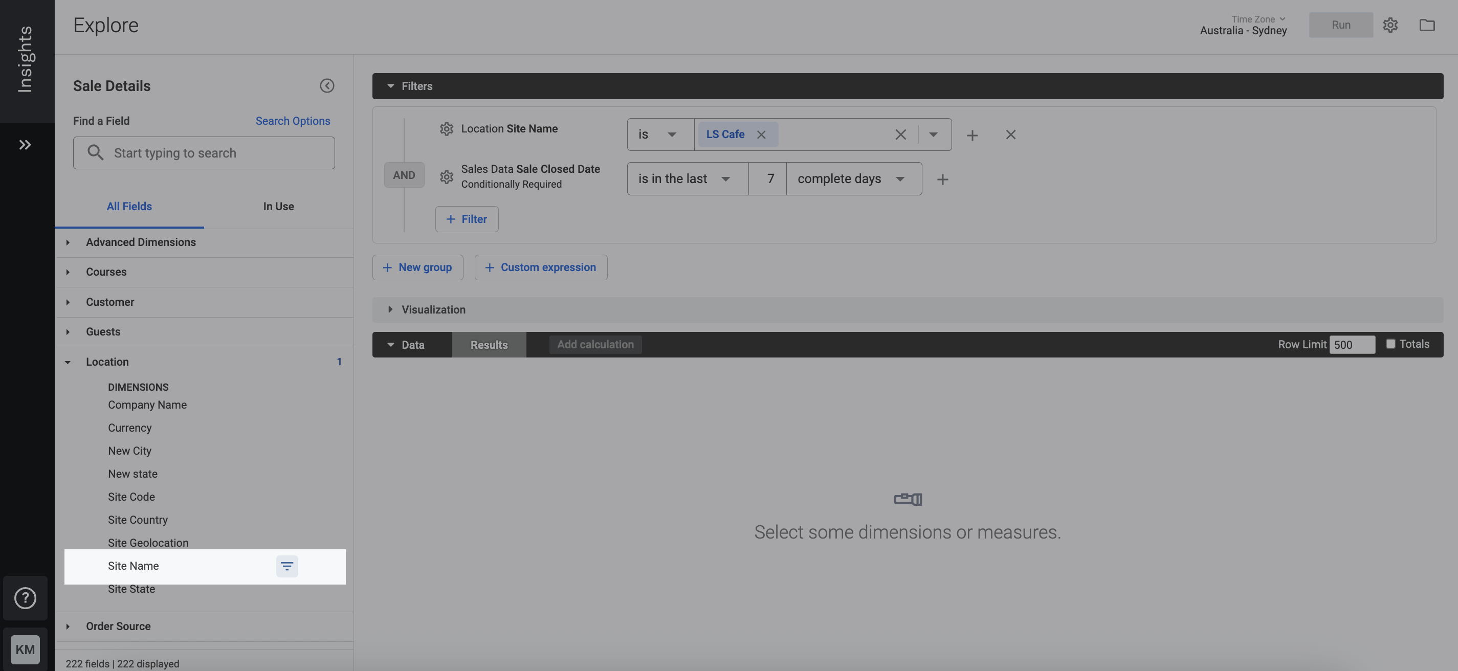 Lightspeed Insights custom reported filter by site name