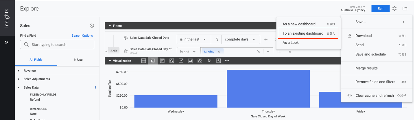 Lightspeed Insights custom save to existing dashboard