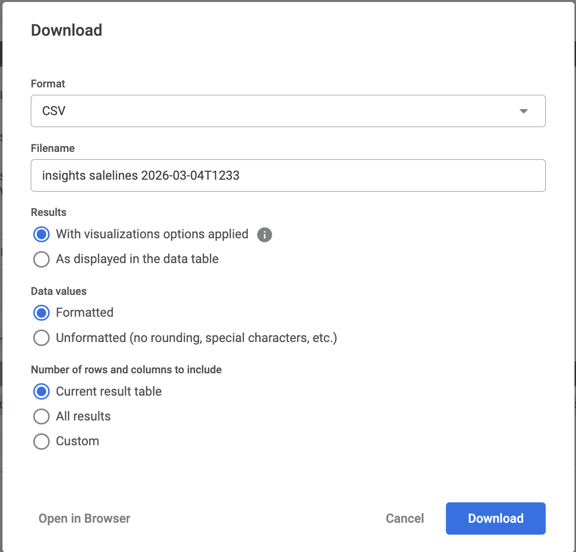 Lightspeed Insights download custom report