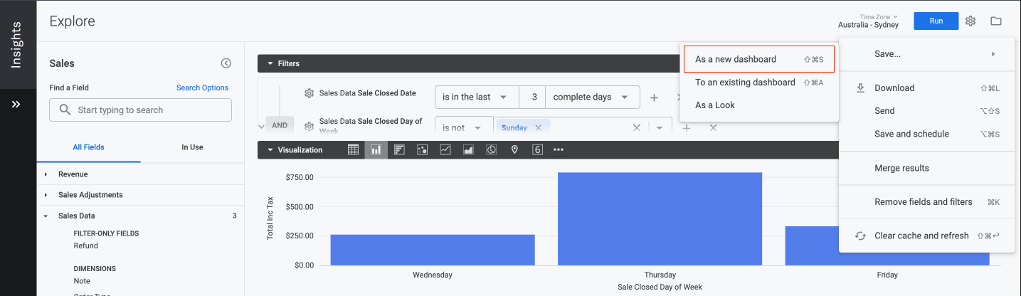 Lightspeed Insights custom save as new dashboard