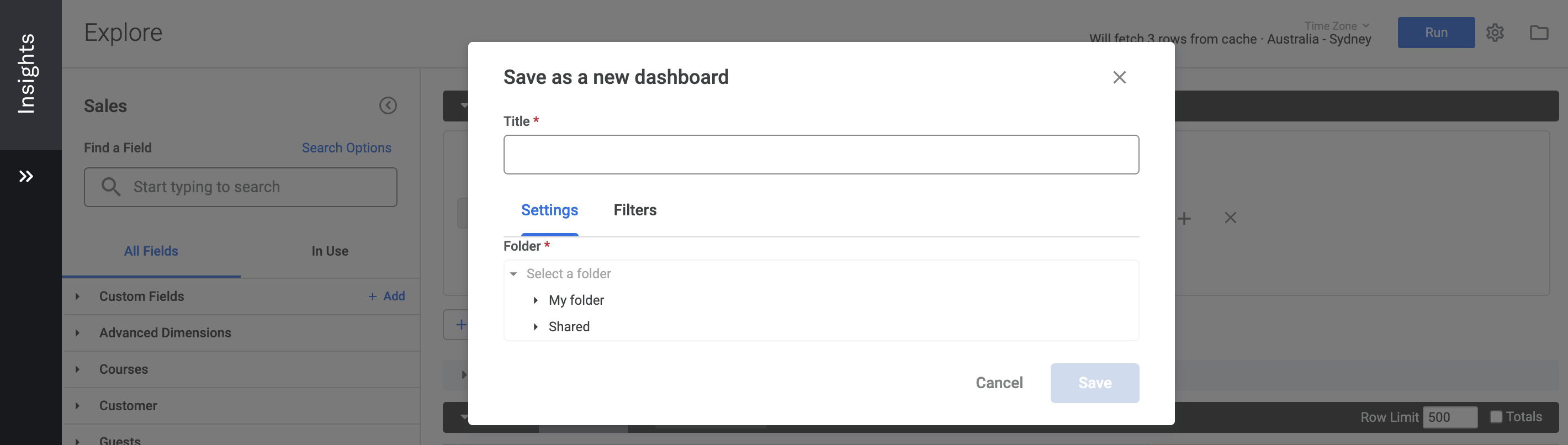 Lightspeed Insights custom report save dashboard button