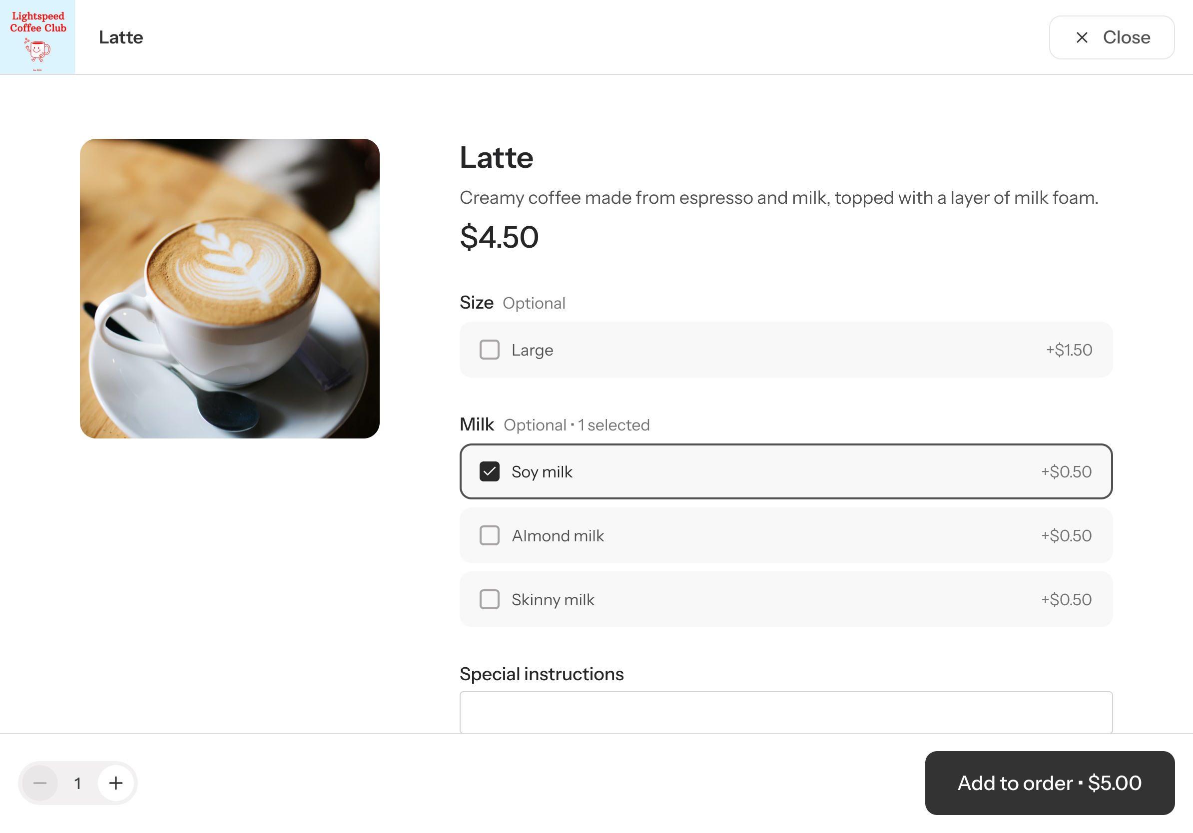 Lightspeed Kiosk product variants screen