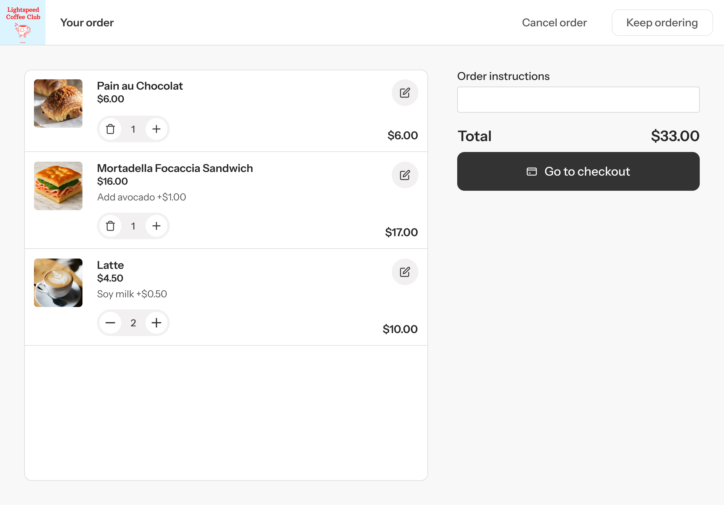 Lightspeed Kiosk checkout screen