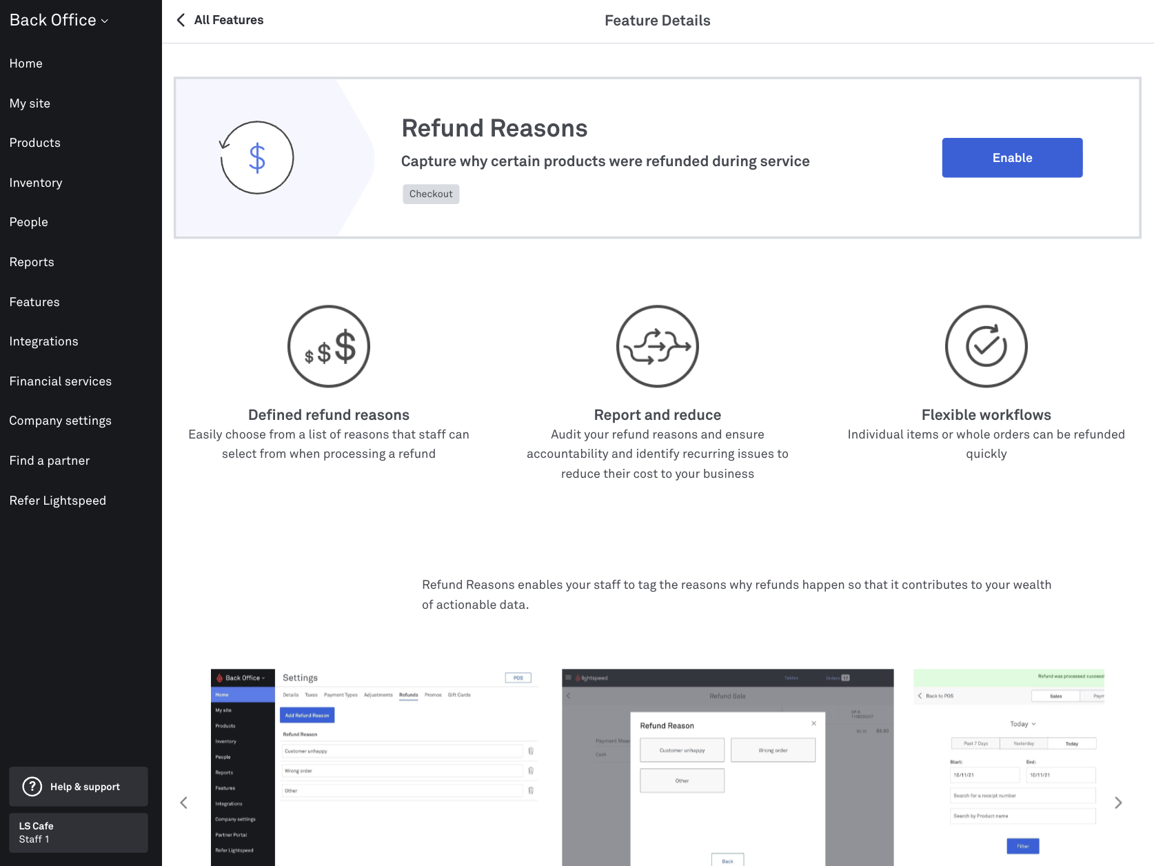 Enable Refund Reasons feature