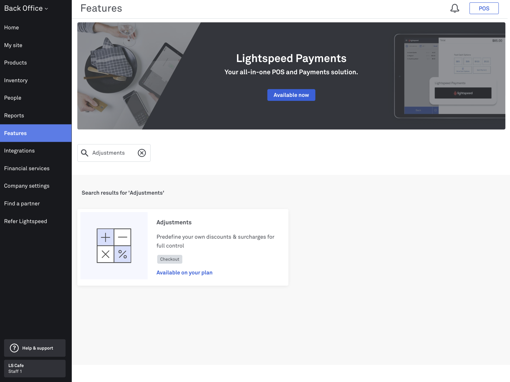 Adjustments feature in Back Office