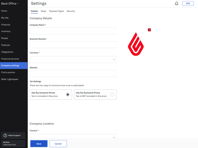Company Details section when creating a new company