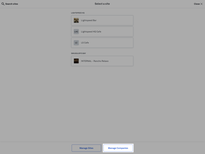 Manage Companies button in Back Office