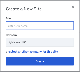 Create a New Site button in Back Office