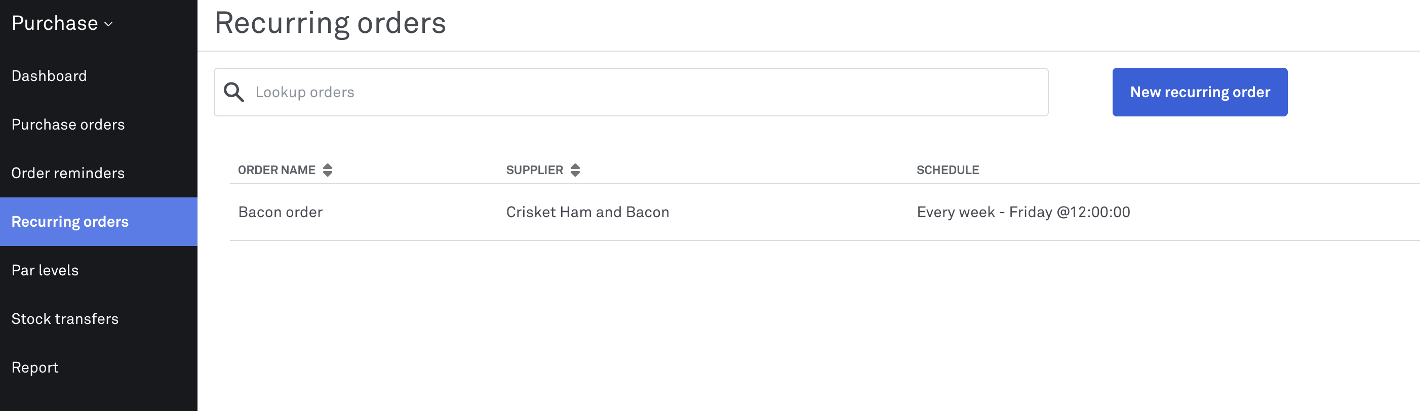 LS Purchase list of recurring orders