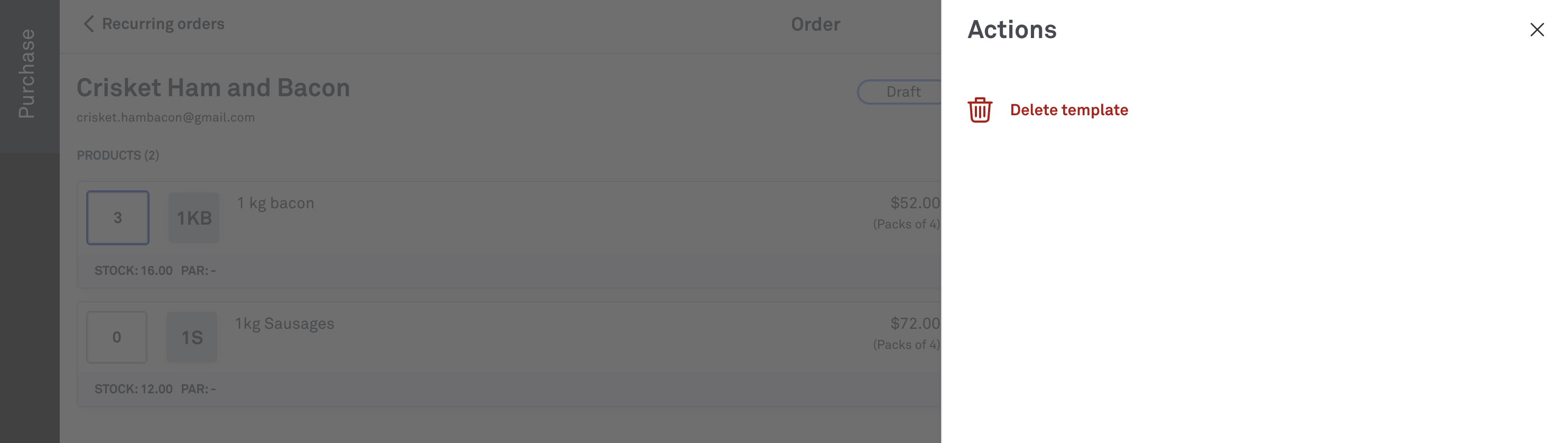 LS Purchase delete recurring order template