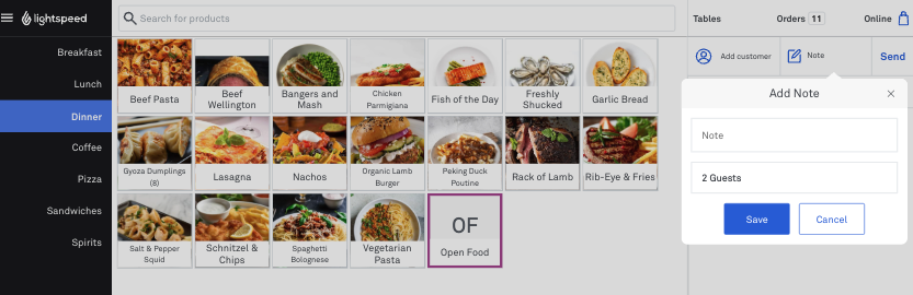 POS Add note section to enter guest number