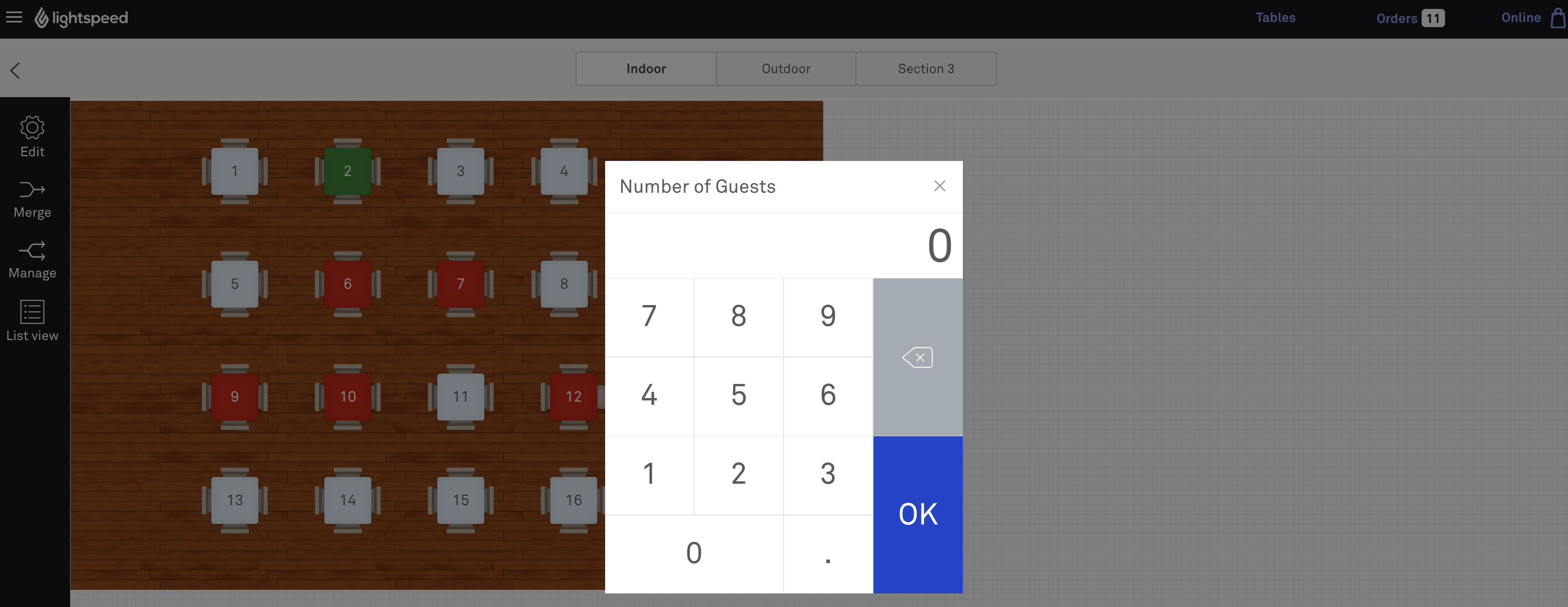 POS popup to enter the number of guest using Tables