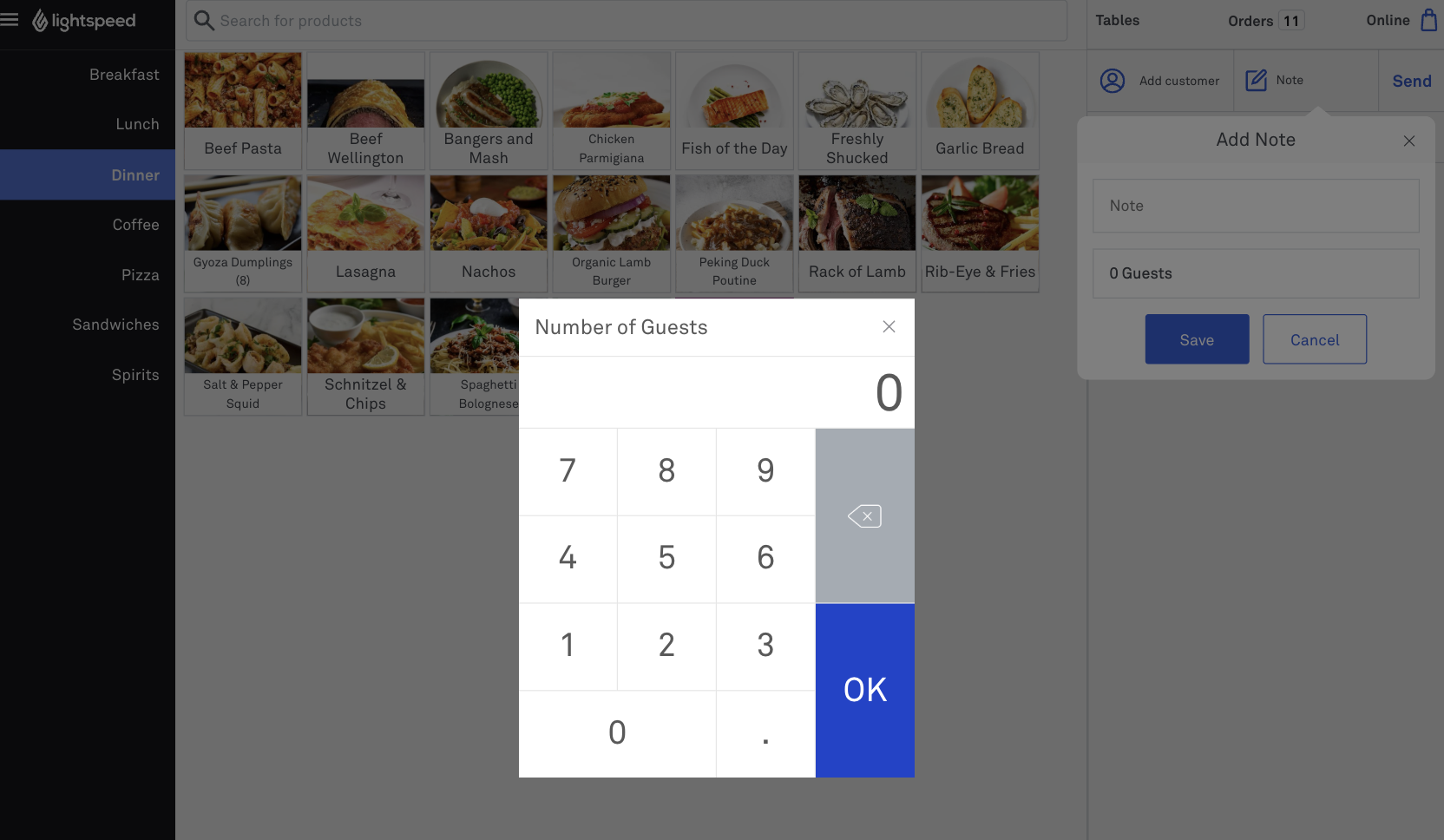POS popup to enter number of guest using Notes