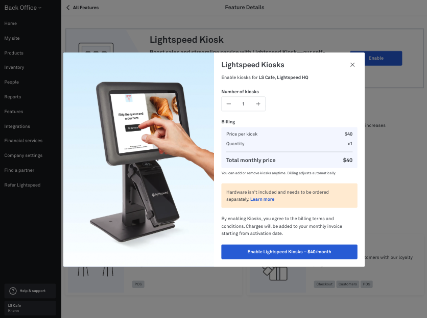 Enable button for Lightspeed Kiosk in Back Office