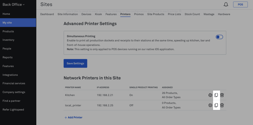 Duplicate printer button in Back Office