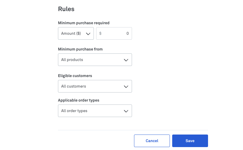 Promo rules section in Back Office