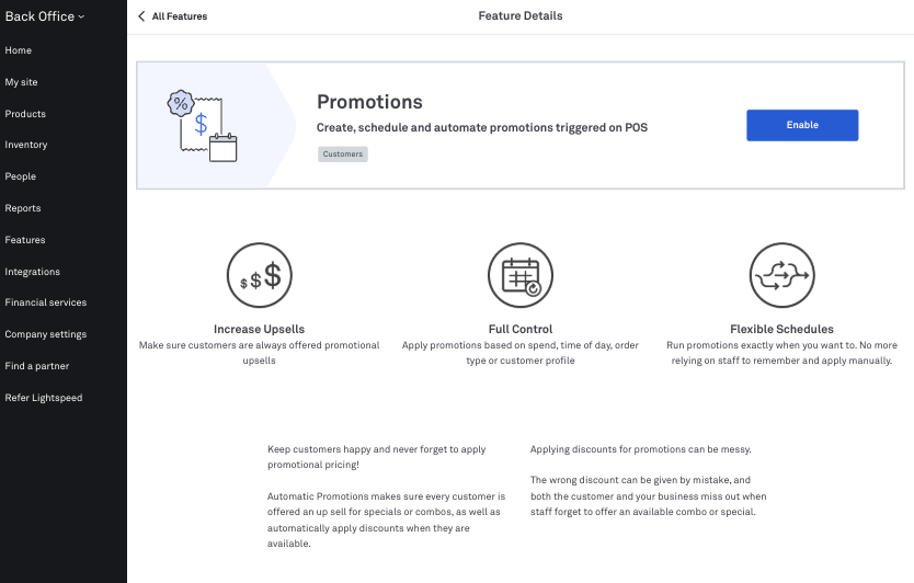 Enable Promotions feature in Back Office