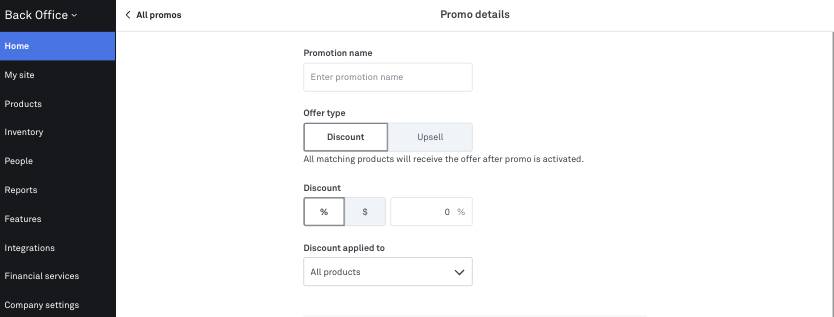 Promotion details section in Back Office