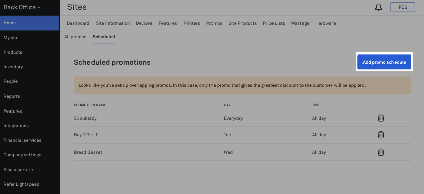 Add promo schedule in Back Office