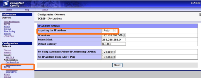 Enable DHCP on newer Epson printer models
