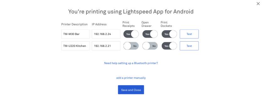 The POS printing screen