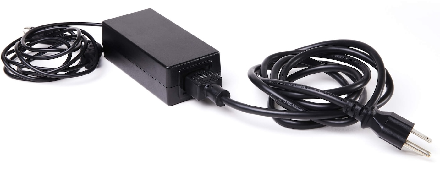 Power cord and AC adapter connected.