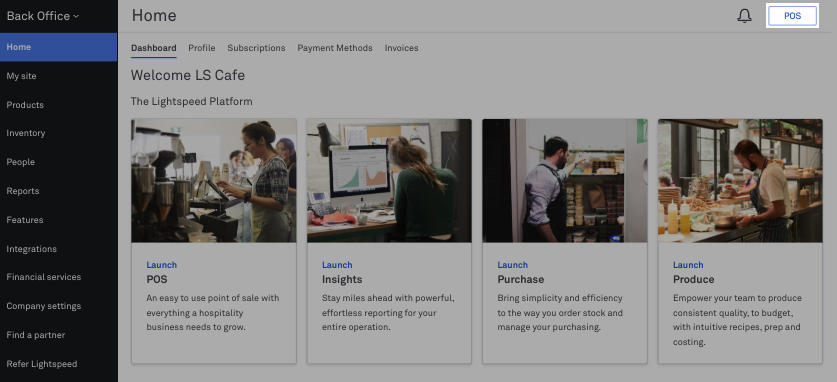 The POS button in Back Office