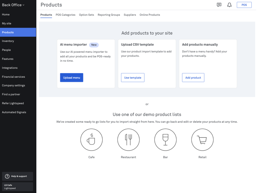 The AI menu importer button in Back Office