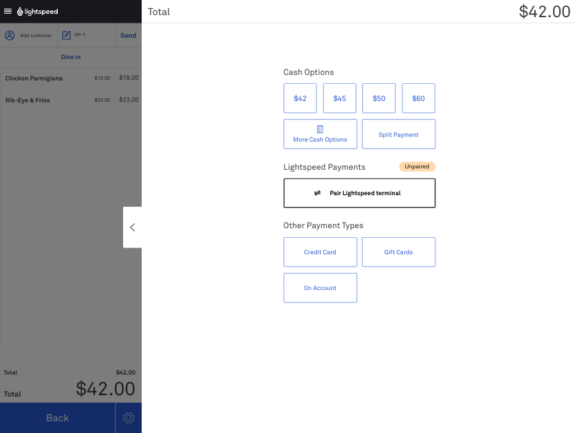 The POS checkout screen