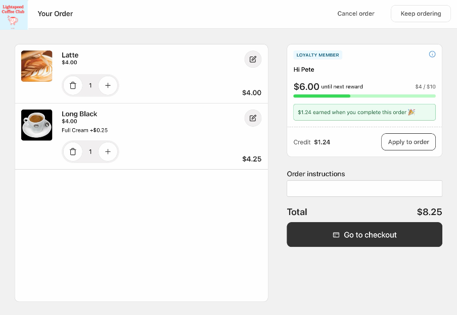 Lightspeed Kiosk loyalty option on the checkout screen