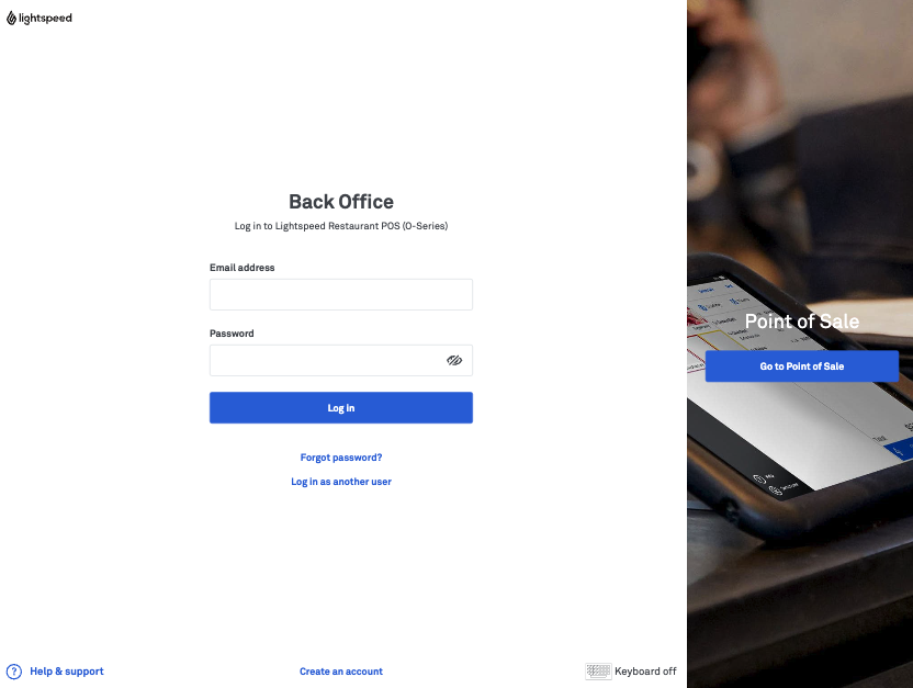 Lightspeed O Series login page
