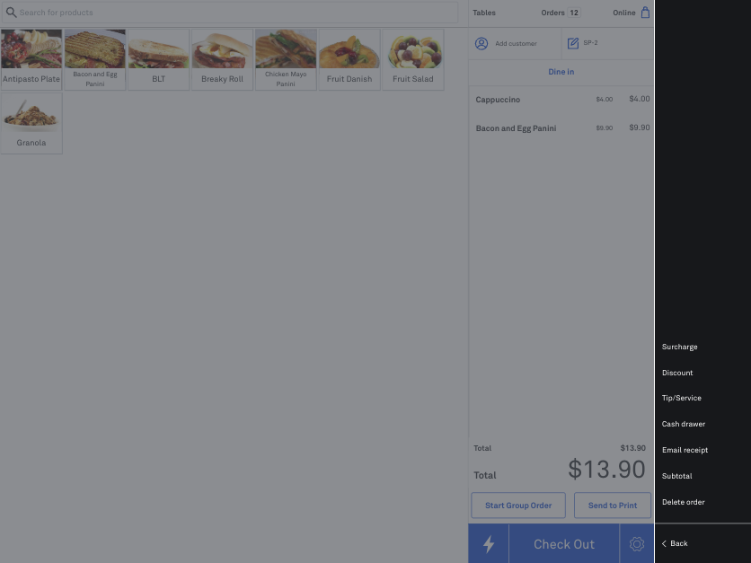 The discount and surcharge options when accessing the settings button in the POS