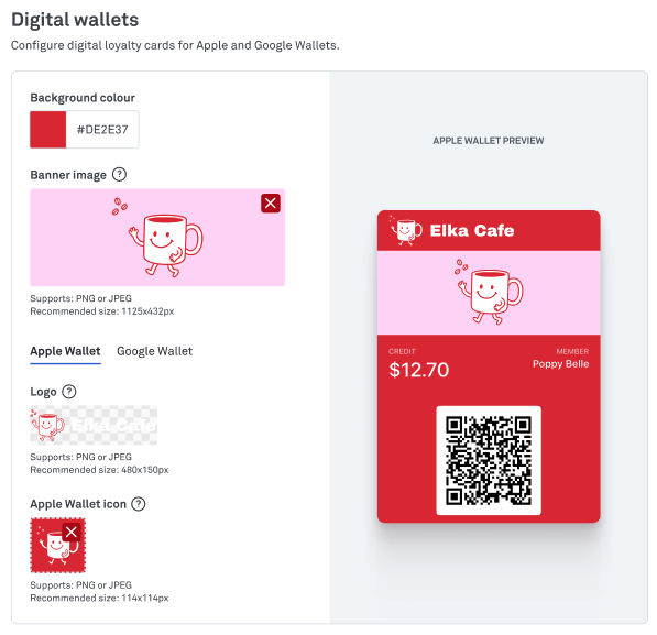 Digital wallets customization section for Lightspeed Loyalty