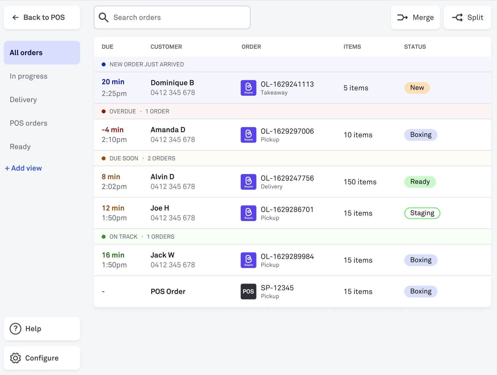 POS Order Management screen +Add view