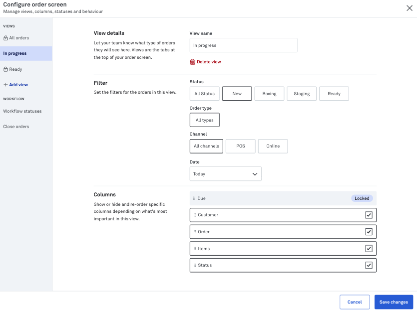POS OMS Filters screen