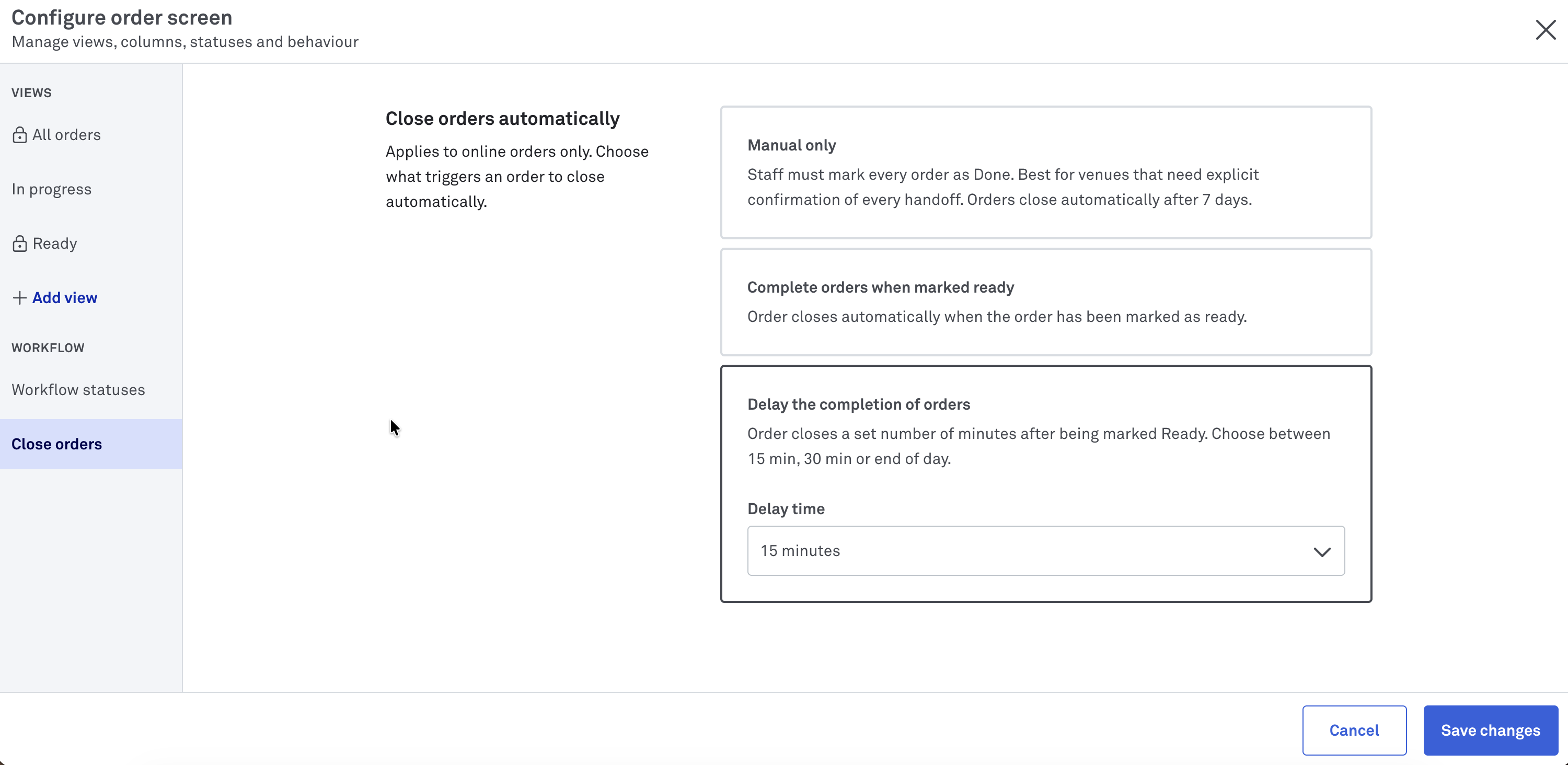 POS OMS Automatic order closure screen