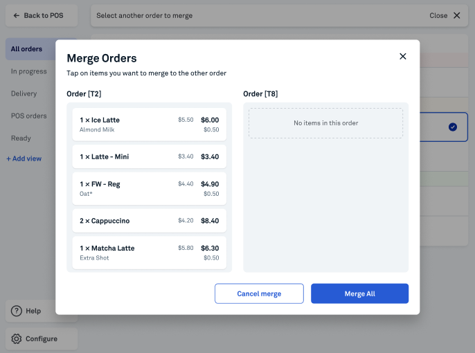 POS OMS merging order screen