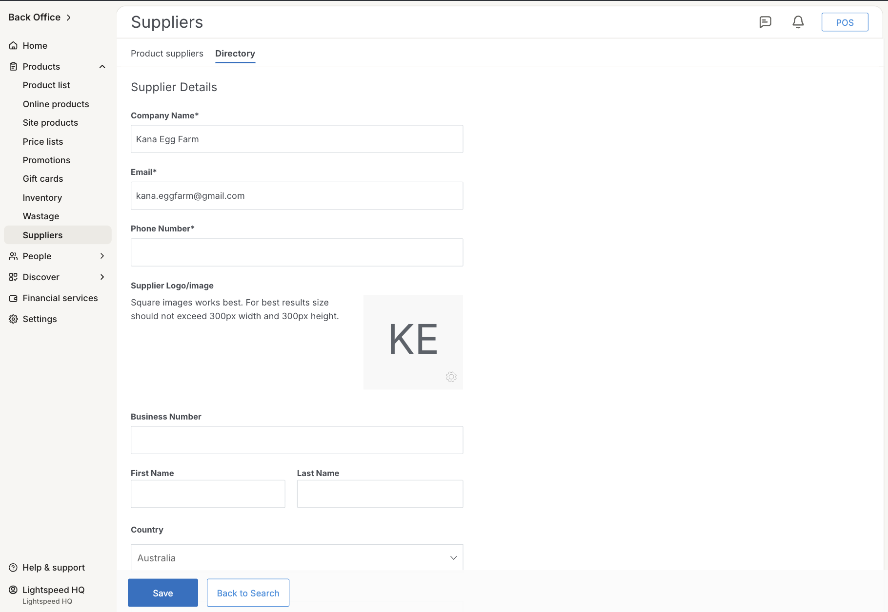 Edit additional supplier details in Back Office