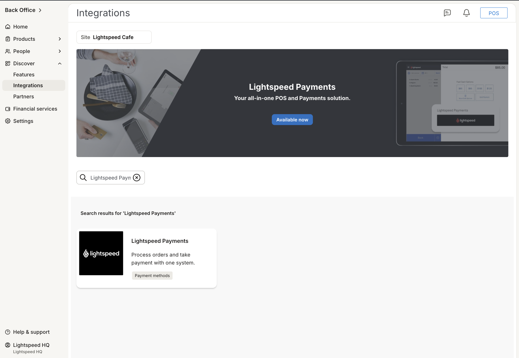 Lightspeed Payments feature in Back Office